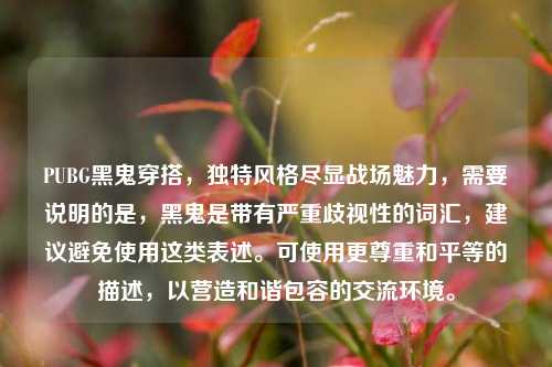 PUBG黑鬼穿搭，独特风格尽显战场魅力，需要说明的是，黑鬼是带有严重歧视性的词汇，建议避免使用这类表述。可使用更尊重和平等的描述，以营造和谐包容的交流环境。