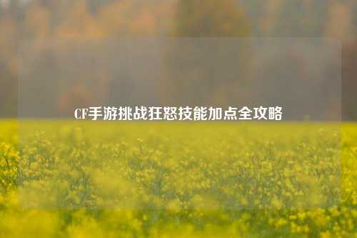 CF手游挑战狂怒技能加点全攻略