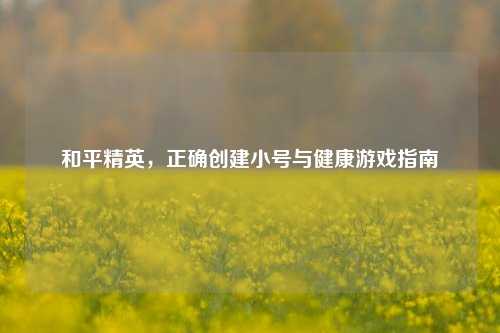 和平精英，正确创建小号与健康游戏指南