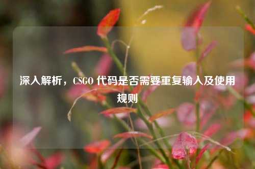深入解析，CSGO 代码是否需要重复输入及使用规则