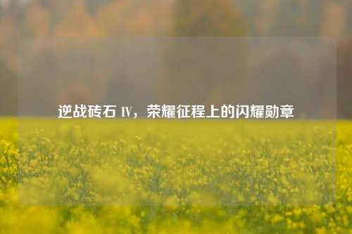 逆战砖石 IV，荣耀征程上的闪耀勋章