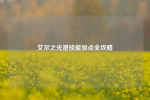 艾尔之光澄技能加点全攻略