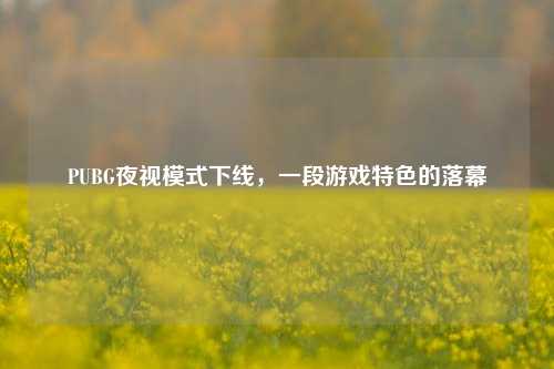 PUBG夜视模式下线，一段游戏特色的落幕