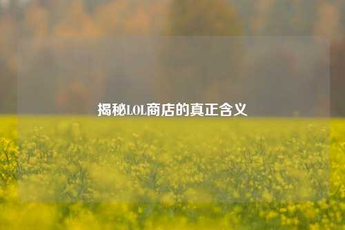 揭秘LOL商店的真正含义