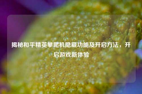 揭秘和平精英攀爬机隐藏功能及开启方法，开启游戏新体验
