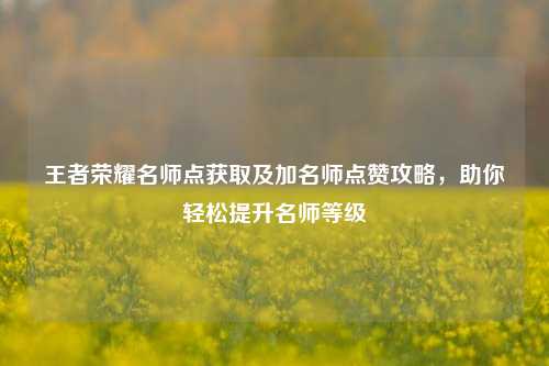 王者荣耀名师点获取及加名师点赞攻略，助你轻松提升名师等级