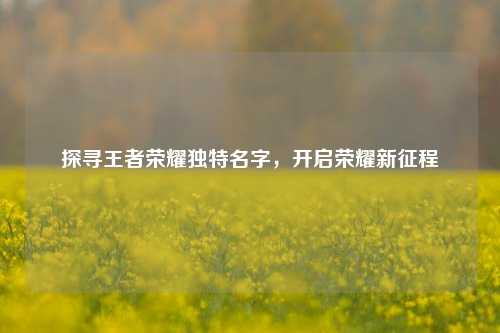 探寻王者荣耀独特名字，开启荣耀新征程
