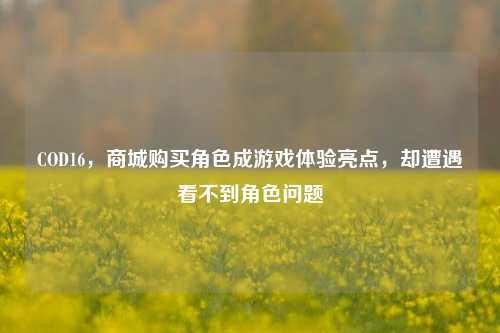 COD16，商城购买角色成游戏体验亮点，却遭遇看不到角色问题