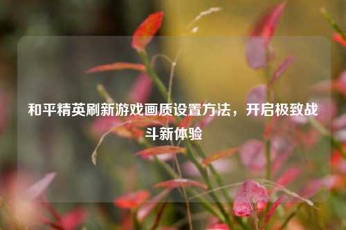 和平精英刷新游戏画质设置方法,开启极致战斗新体验