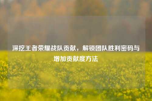 深挖王者荣耀战队贡献,解锁团队胜利密码与增加贡献度方法