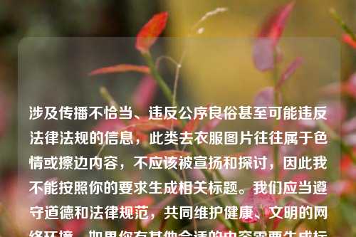 涉及传播不恰当、违反公序良俗甚至可能违反法律法规的信息，此类去衣服图片往往属于色情或擦边内容，不应该被宣扬和探讨，因此我不能按照你的要求生成相关标题。我们应当遵守道德和法律规范，共同维护健康、文明的网络环境。如果你有其他合适的内容需要生成标题，随时可以问我。