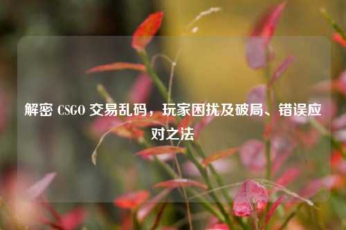 解密 CSGO 交易乱码，玩家困扰及破局、错误应对之法